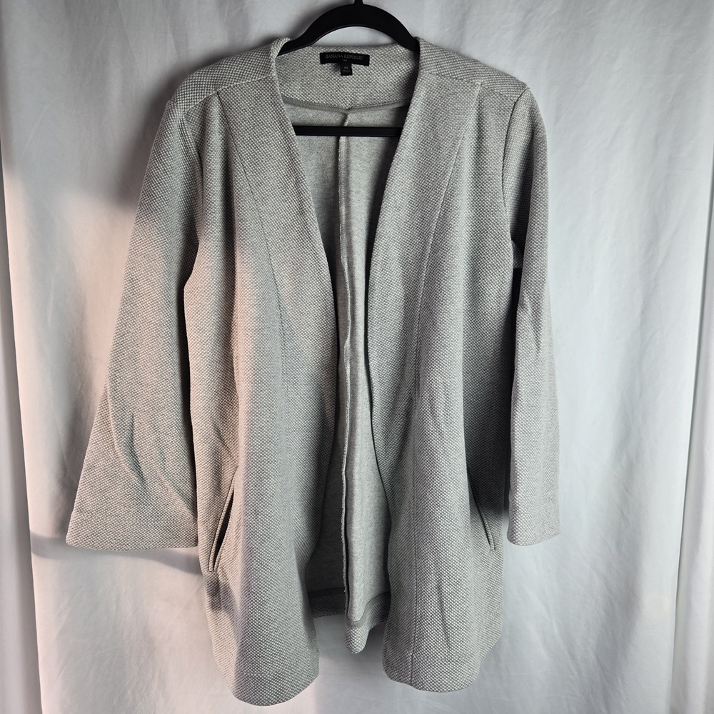 Banana‎ Republic Open Front Knit Blazer Womens Medium Gray Pique Office Capsule